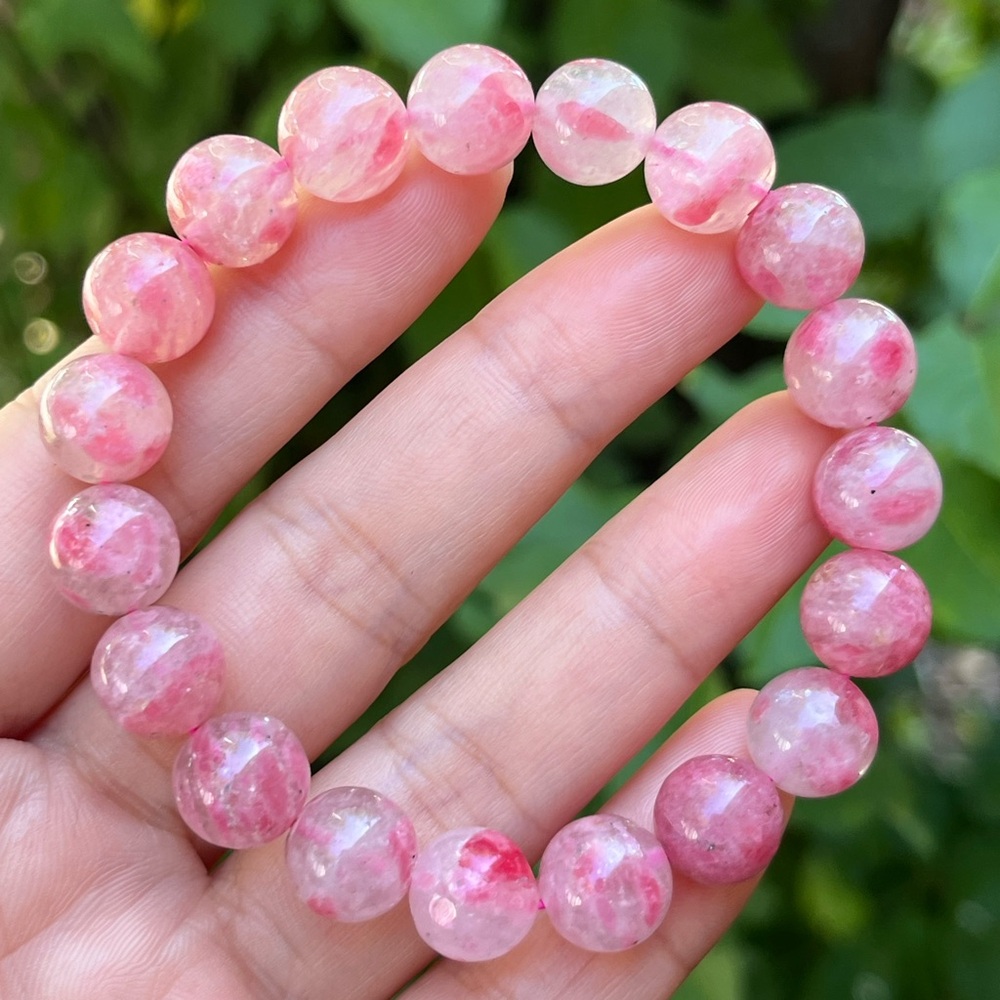 10.5mm stretchable ice‎ pink rhodonite bracelet